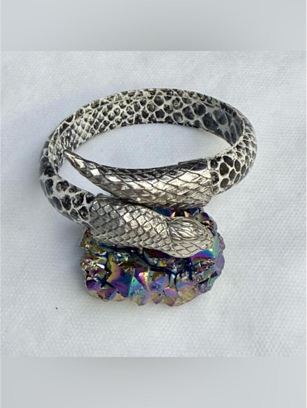 Vintage Silver And Faux Snake Skin Wrap Bracelet